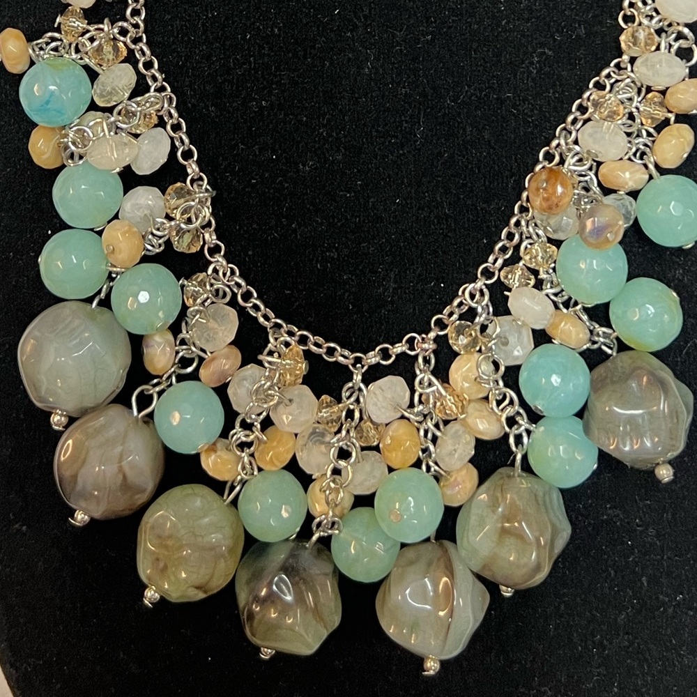 Lan Bauble Layer necklace Sea-foam Green & Opaque Beads large/Small cascade - Picture 4 of 5